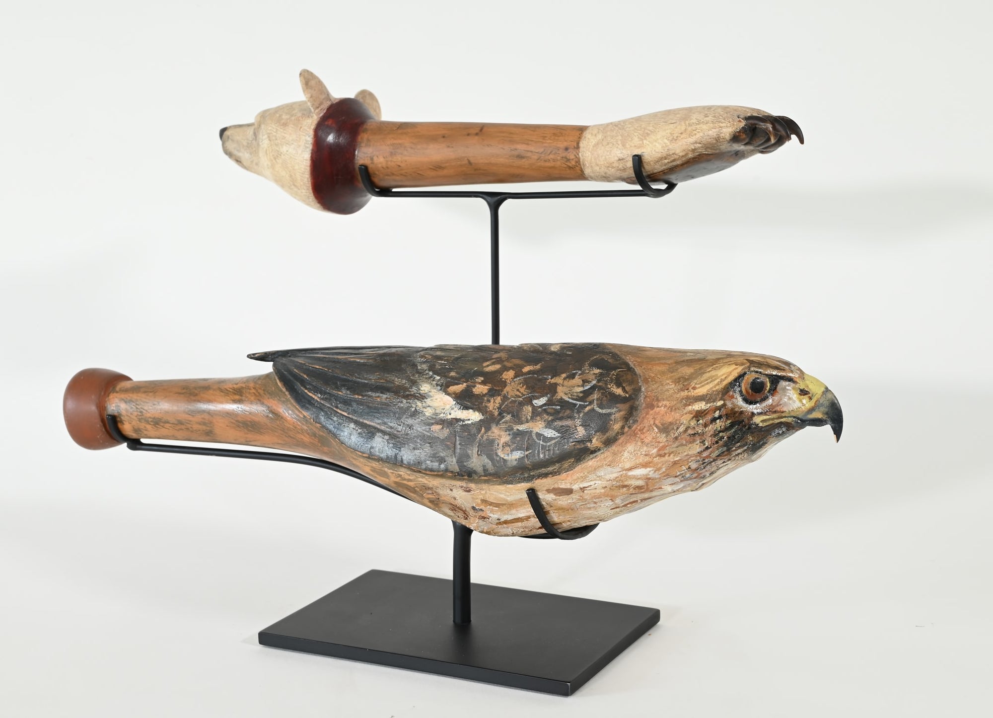 "Hawk and Bear Ritual Sticks" Original Wood Sculpture by Hib Sabin