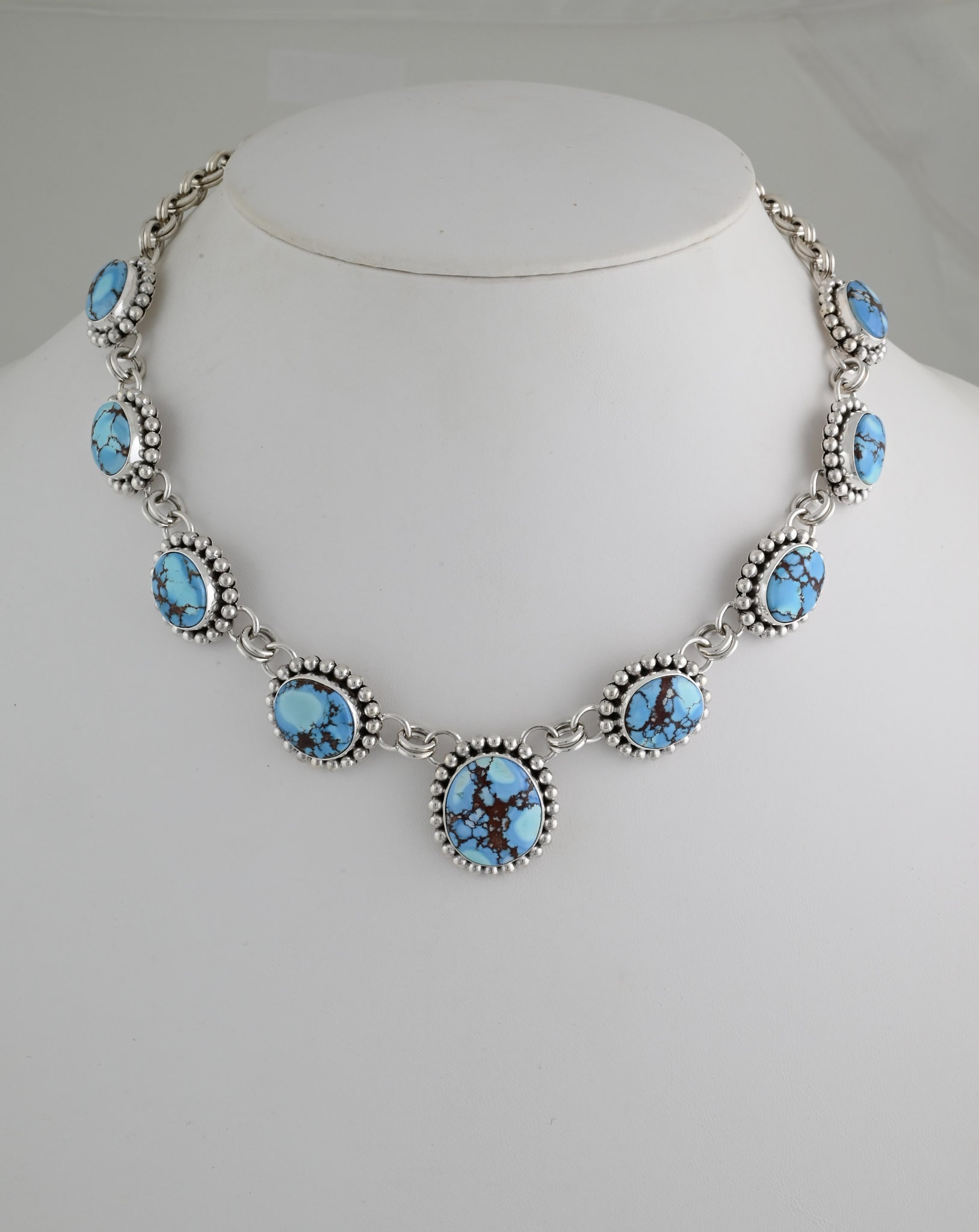 Necklace with Nine Stones of Golden Hills Turquoise by Artie Yellowhorse