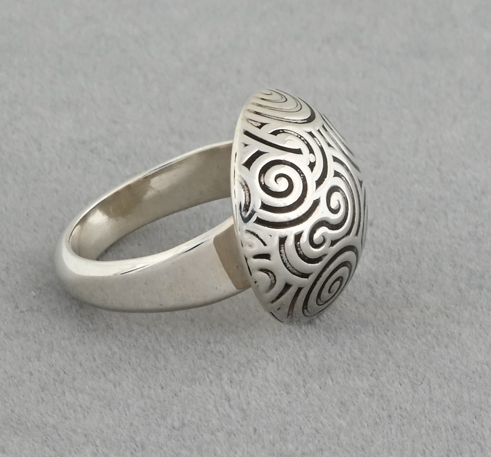Sterling Silver Ring with swirl stamping by Artie Yellowhorse