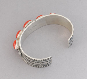 Cuff Bracelet with Red Coral by Albert Jake (Navajo)