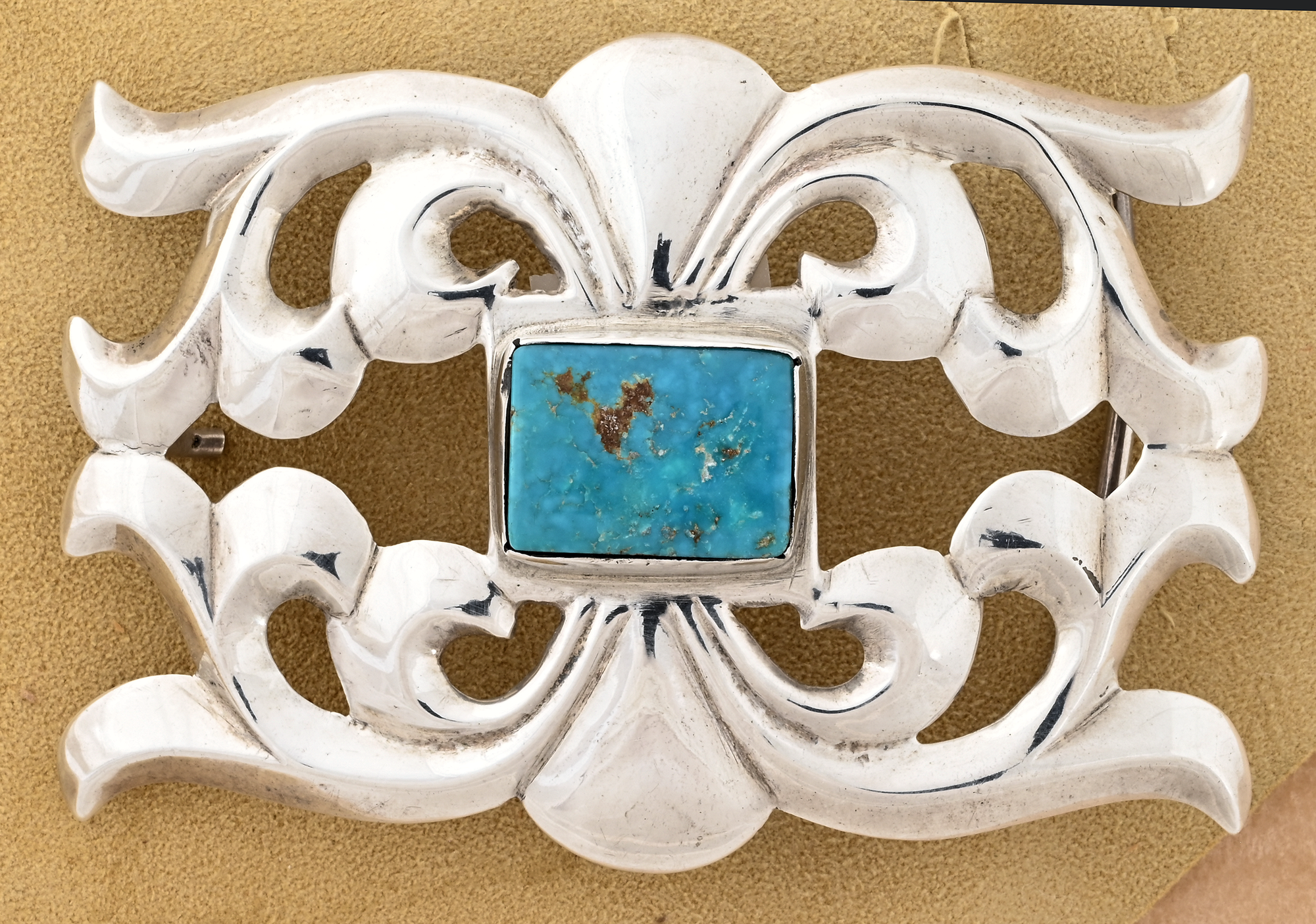 Vintage Sand Cast Belt Buckle with Turquoise