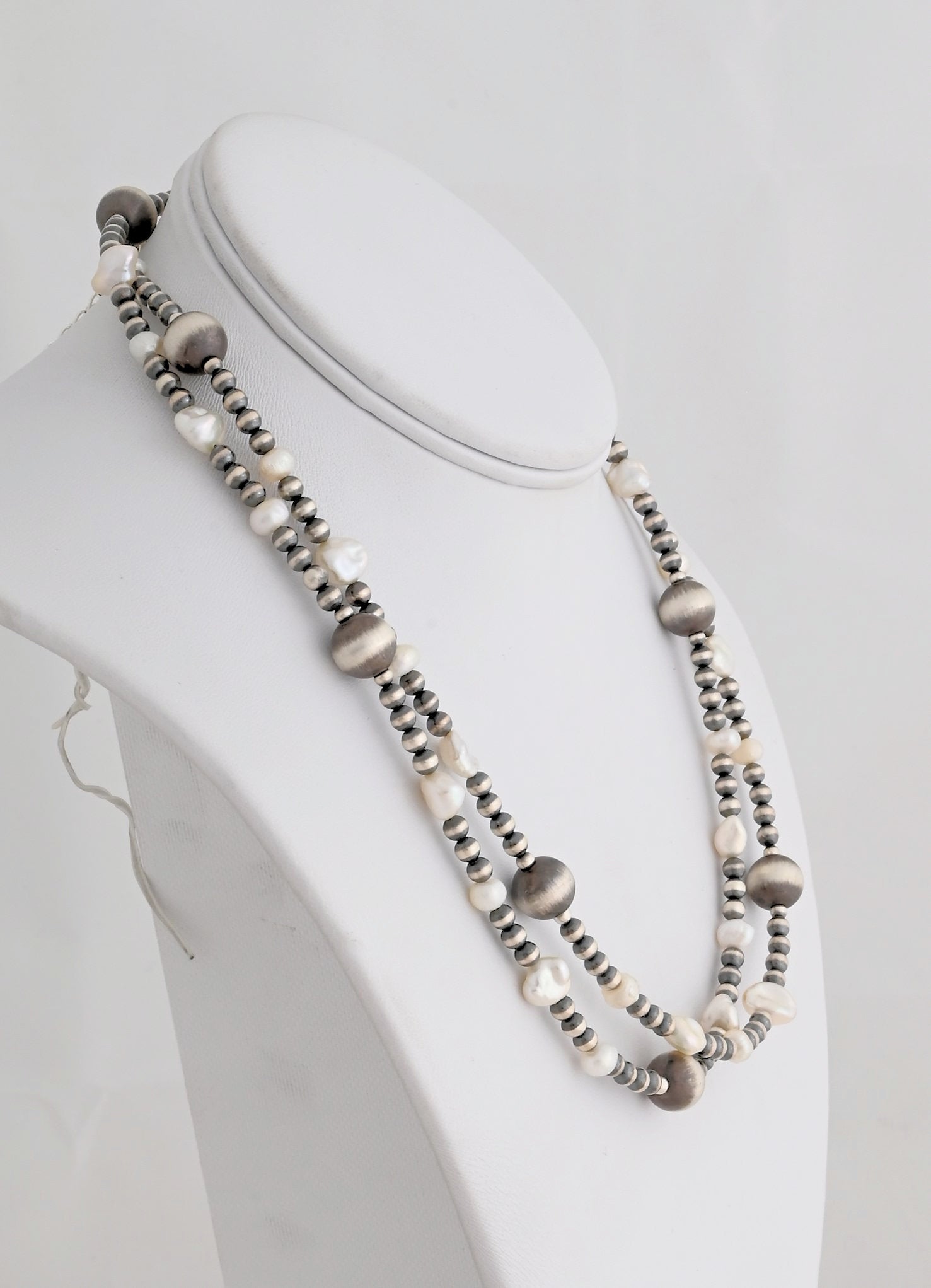 Sterling Bead Necklace with Fresh Water Pearls