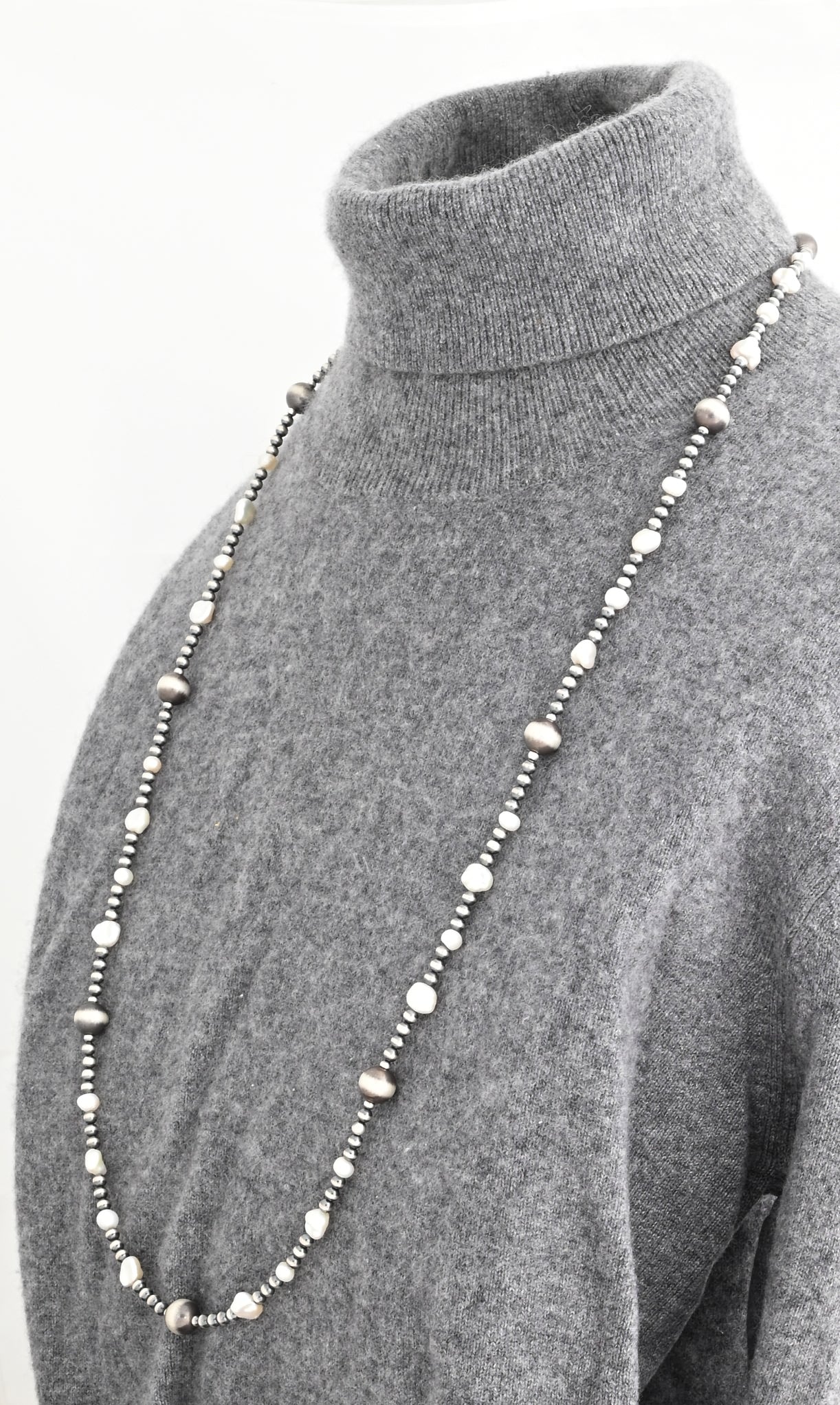 Sterling Bead Necklace with Fresh Water Pearls