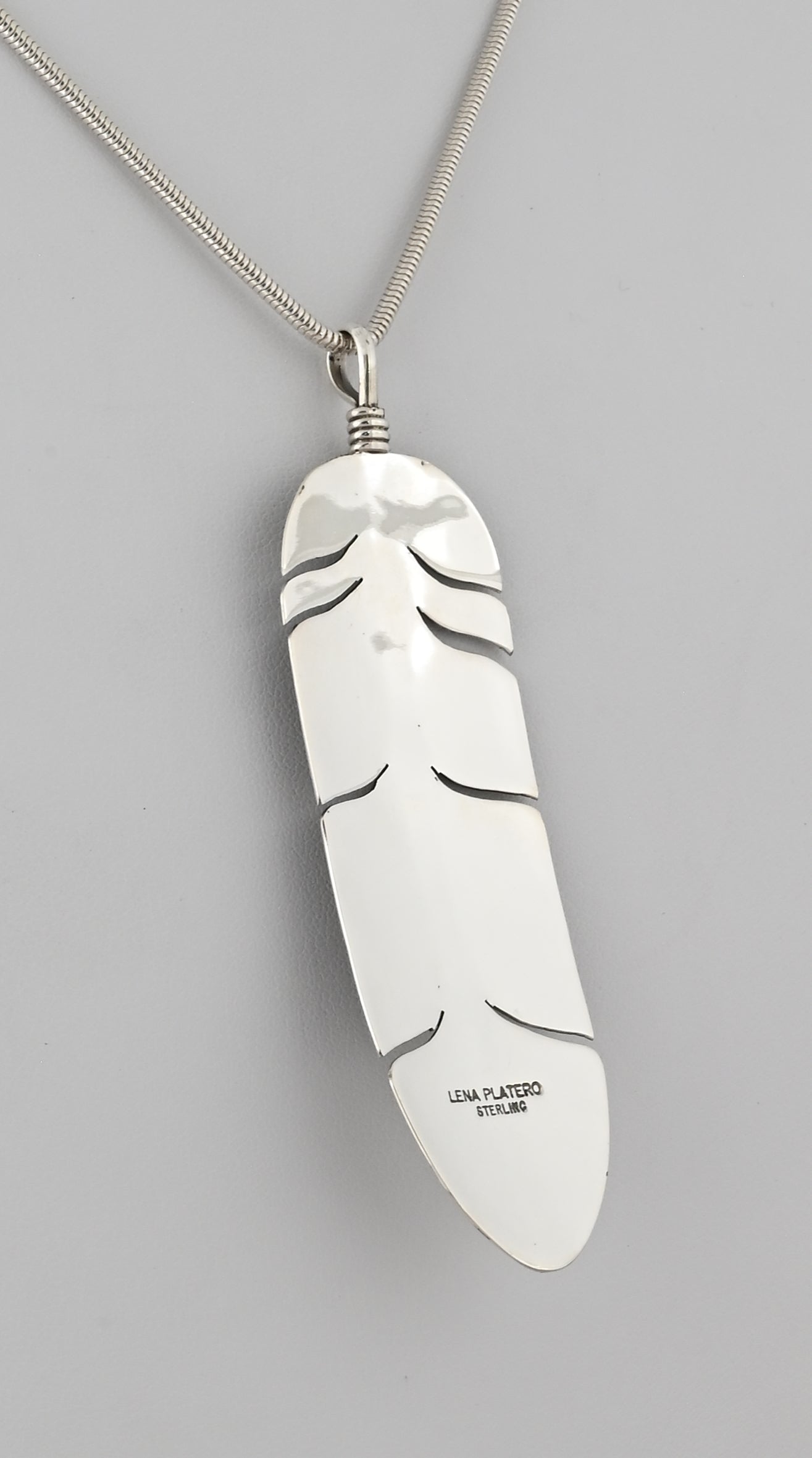 Feather Pendant by Lena Platero; 3.5"