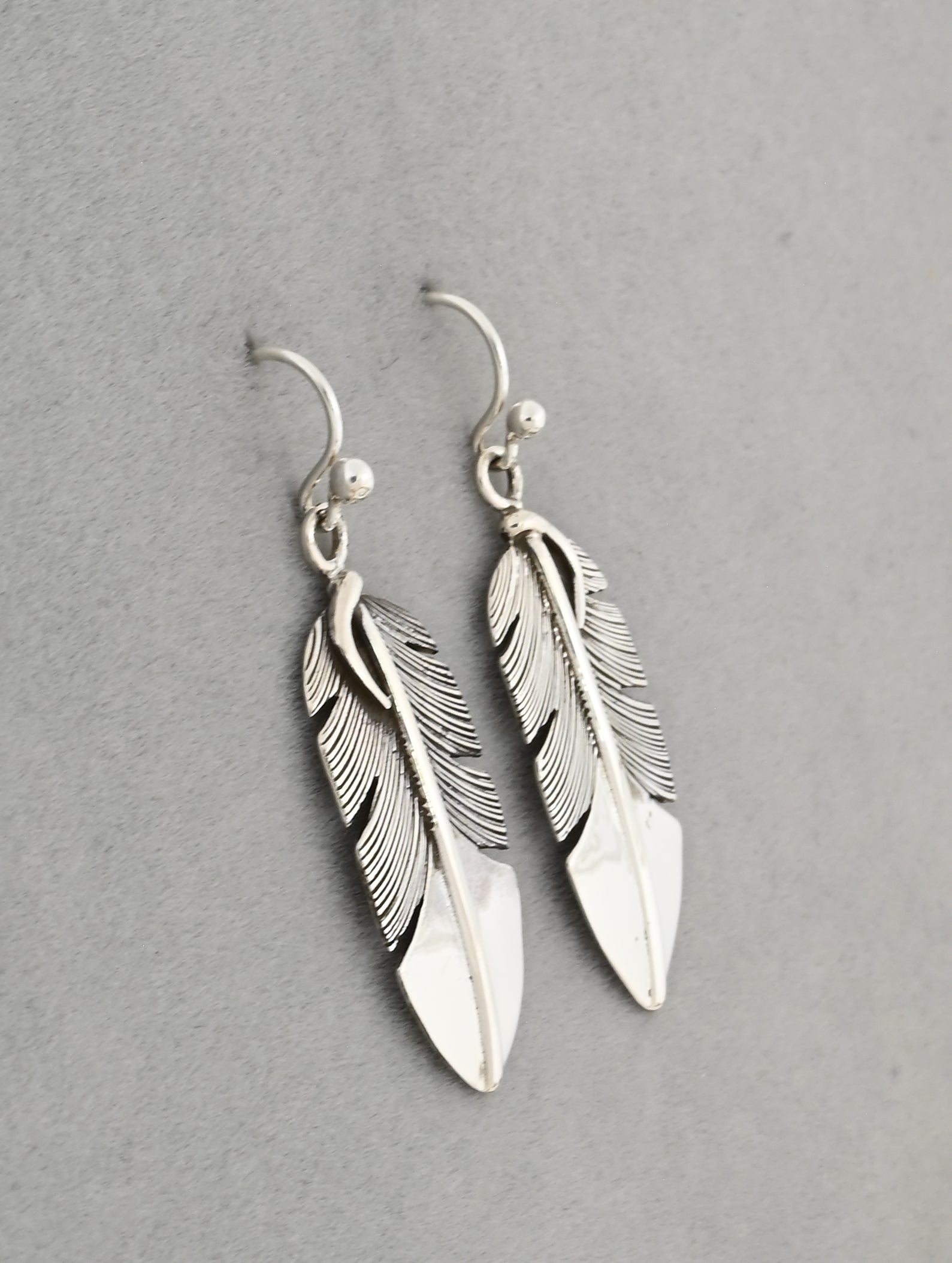 Feather Earrings by Raymond Coriz; 1.75" long