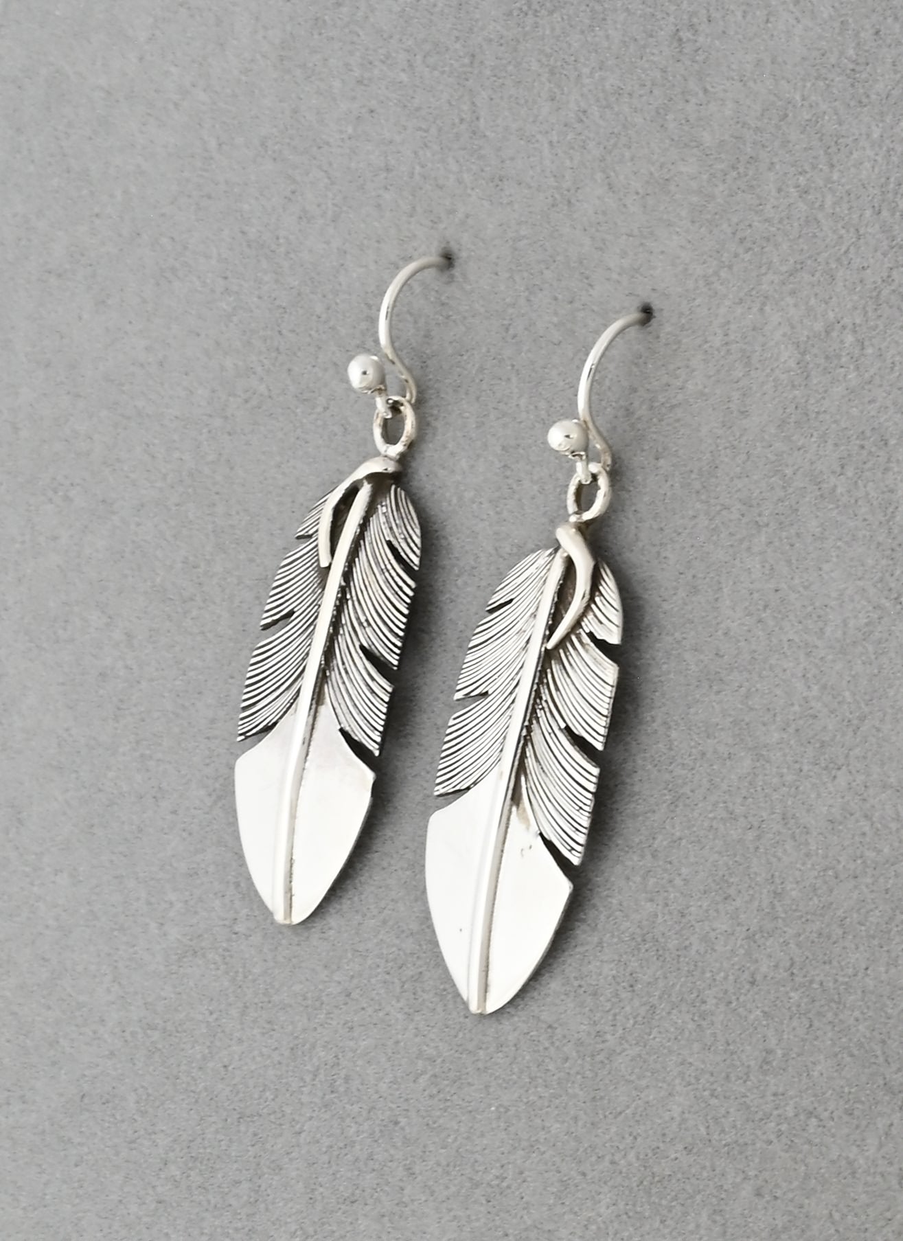 Feather Earrings by Raymond Coriz; 1.75" long