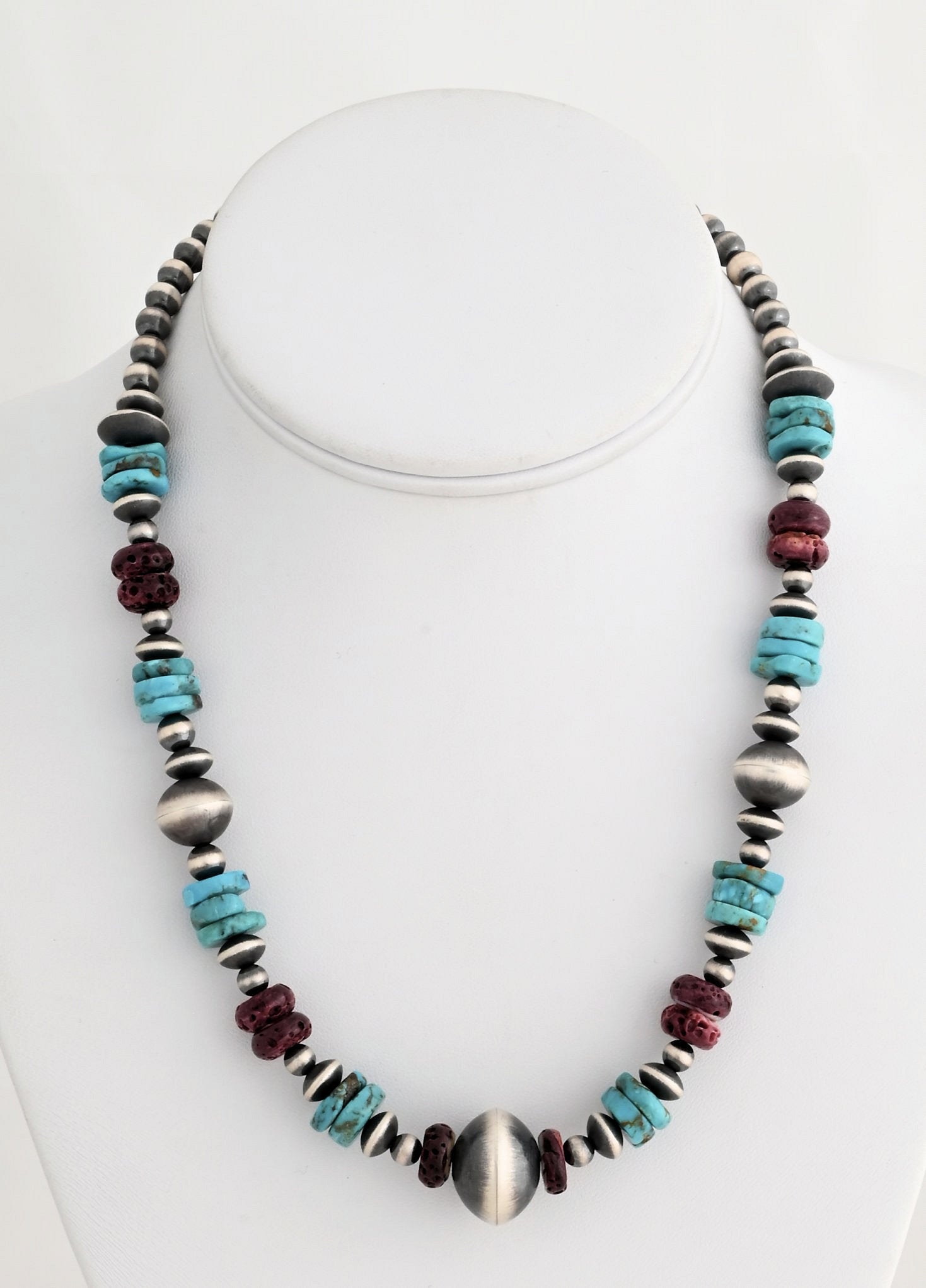 Bead Necklace with Spiny Oyster and Turquoise by Rose Martin