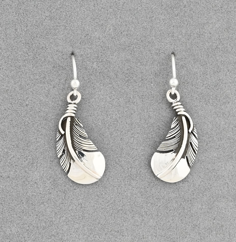 Earrings with Small Curved Feathers by Raymond Coriz