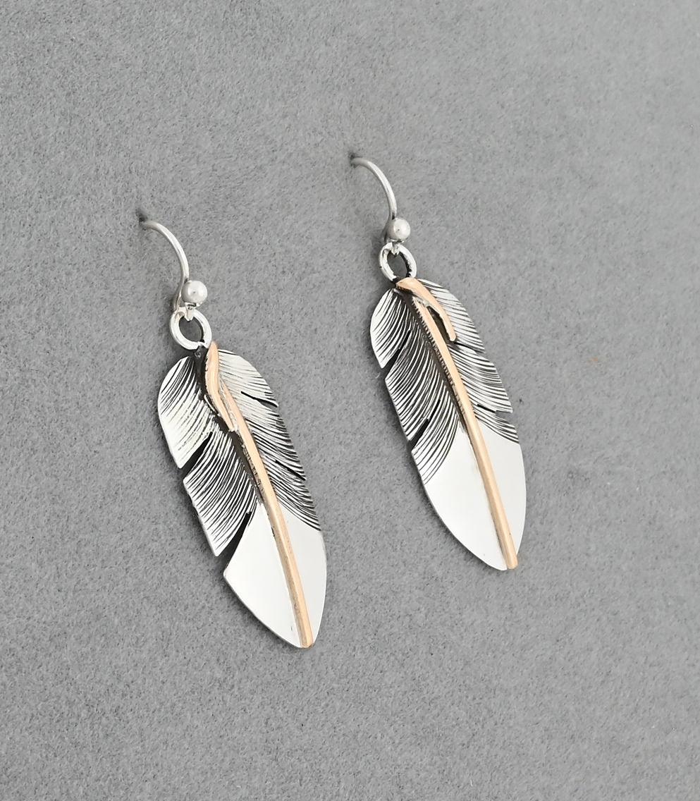 Earrings with Feathers and Gold Fill by Lena Platero