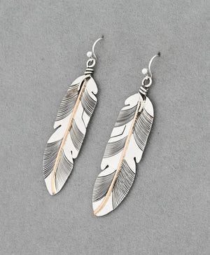 Earrings with Feathers and Gold Fill by Lena Platero