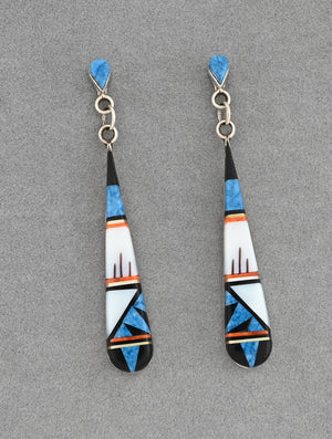 Earrings with Long Inlay Dangles by L. Fernandez