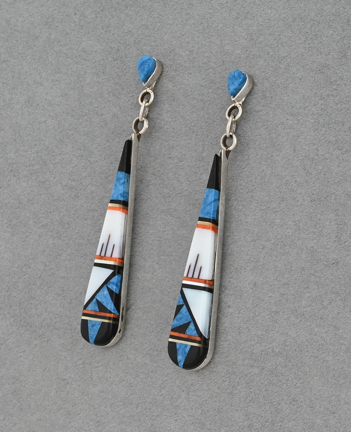 Earrings with Long Inlay Dangles by L. Fernandez