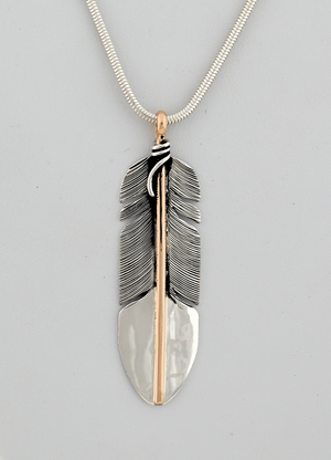 Pendant, Sterling Feather with Gold Fill by Lena Platero