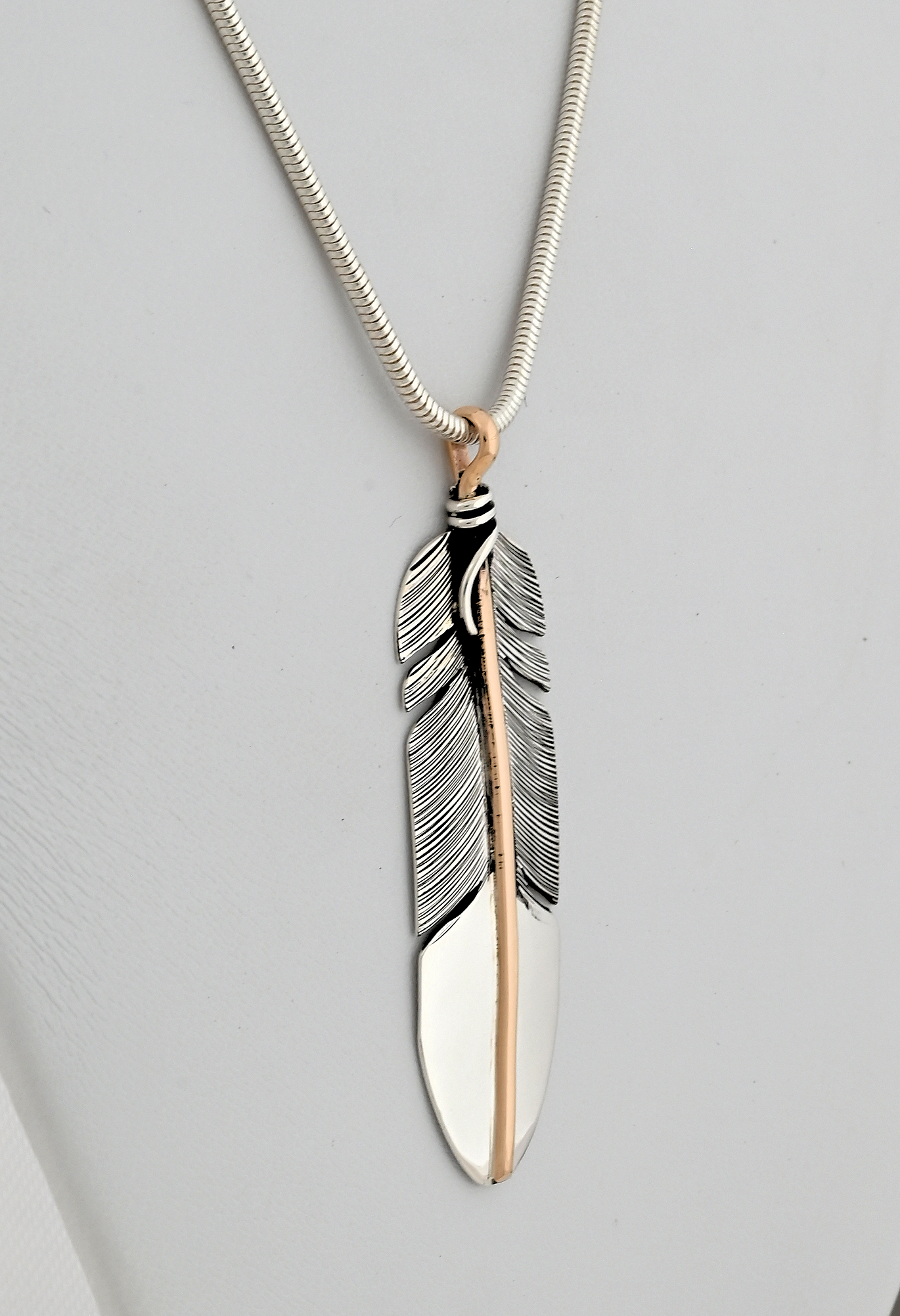 Pendant, Sterling Feather with Gold Fill by Lena Platero