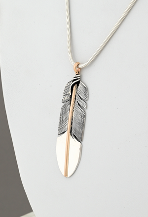 Pendant, Sterling Feather with Gold Fill by Lena Platero