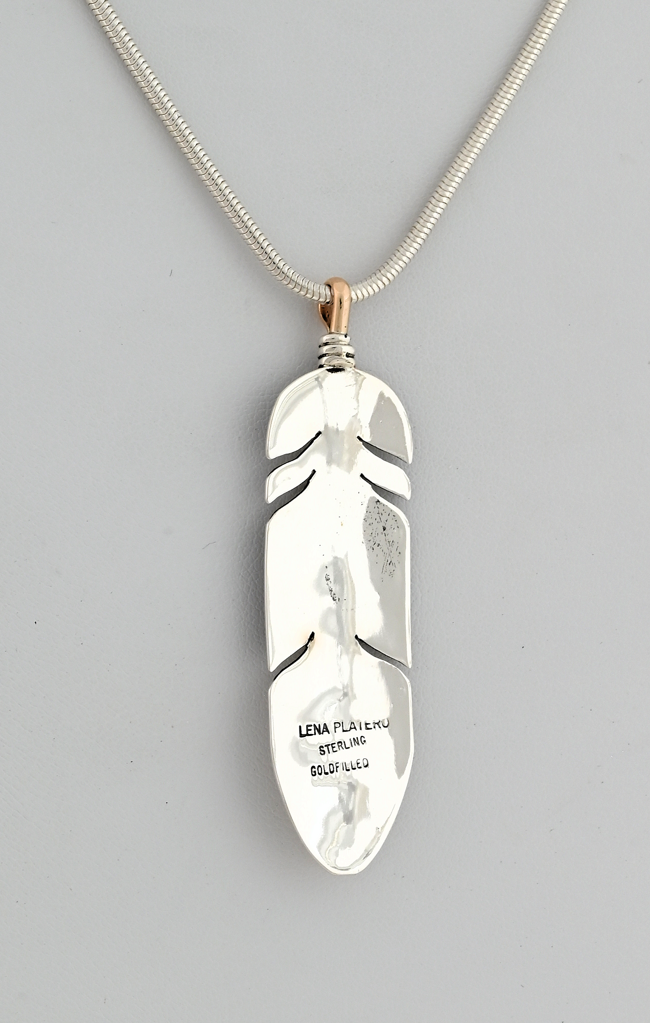 Pendant, Sterling Feather with Gold Fill by Lena Platero