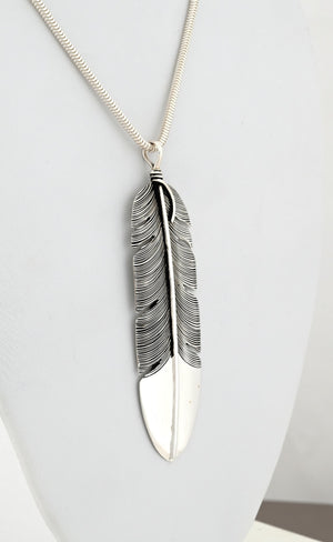 Pendant, Large Sterling Silver Feather by Lena Platero