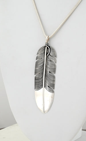 Pendant, Large Sterling Silver Feather by Lena Platero