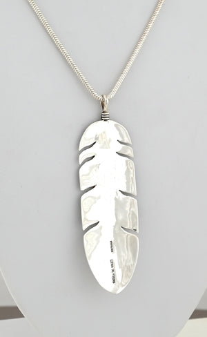 Pendant, Large Sterling Silver Feather by Lena Platero