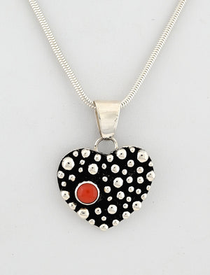 Pendant, Heart with Red Coral by Raymond Coriz