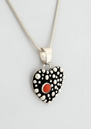 Pendant, Heart with Red Coral by Raymond Coriz