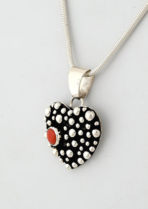 Pendant, Heart with Red Coral by Raymond Coriz