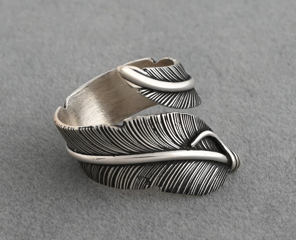 Ring, Wide Wrap-around Feather by Lena Platero; Size 7+/-