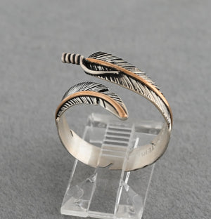 Ring - Wrap-around Feather w/Gold Fill by Lena Platero; Size 7+/-