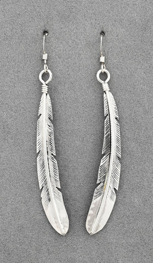 Earrings with Long Feather Dangles by Joe Mace