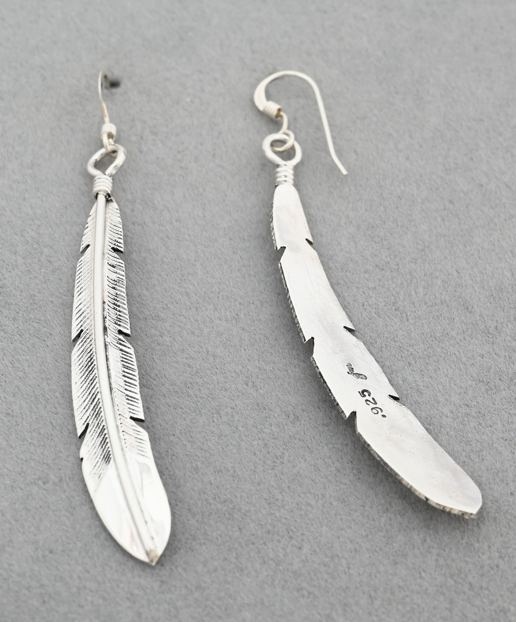 Earrings with Long Feather Dangles by Joe Mace