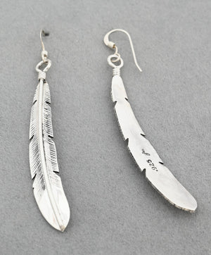 Earrings with Long Feather Dangles by Joe Mace