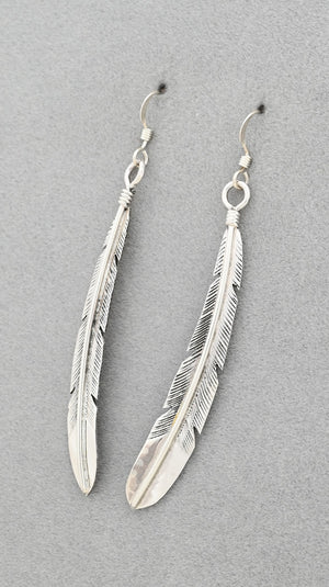 Earrings with Long Feather Dangles by Joe Mace