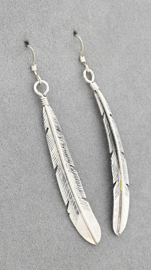 Earrings with Long Feather Dangles by Joe Mace
