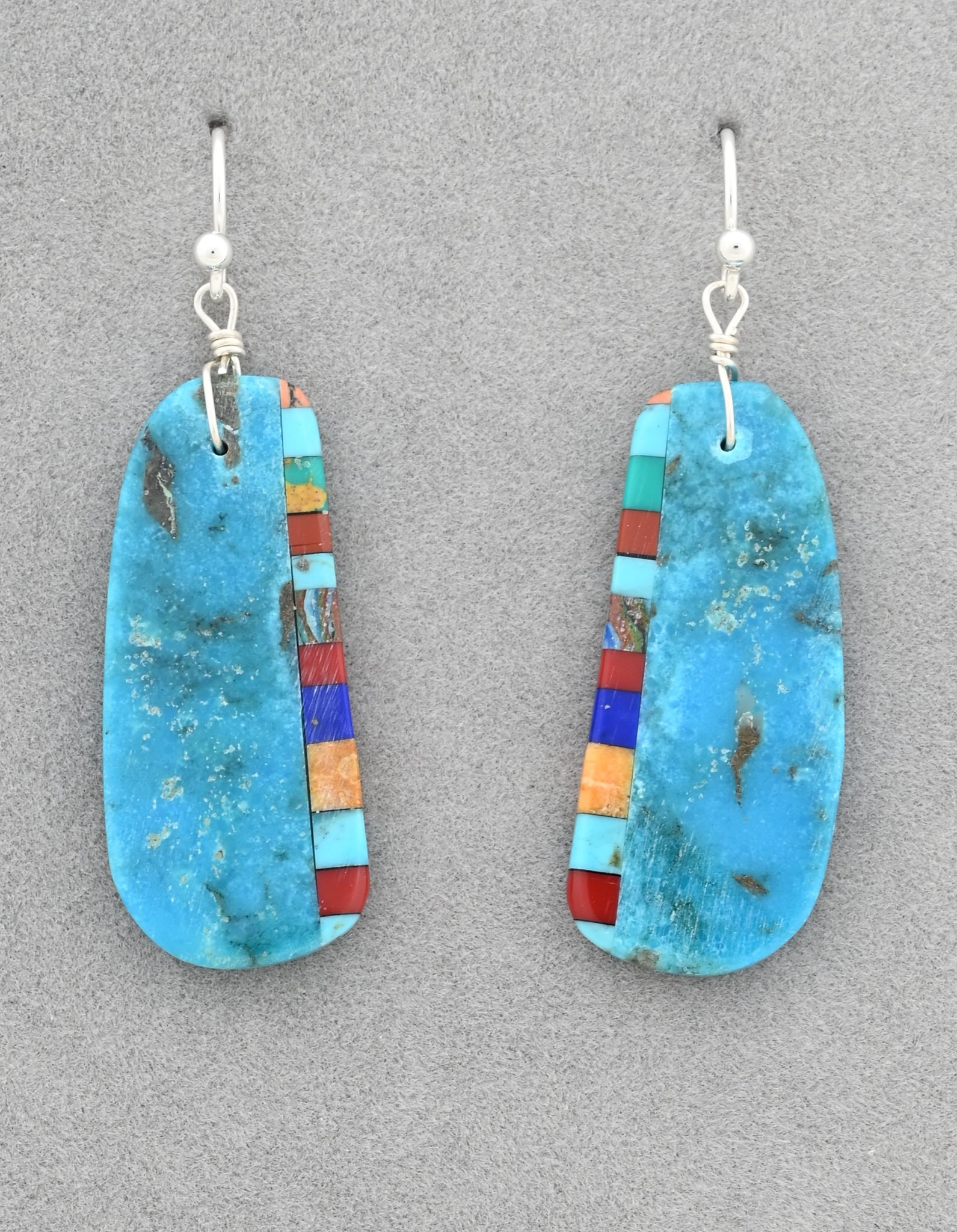 Earrings with Turquoise and Inlay by Ronald Chavez