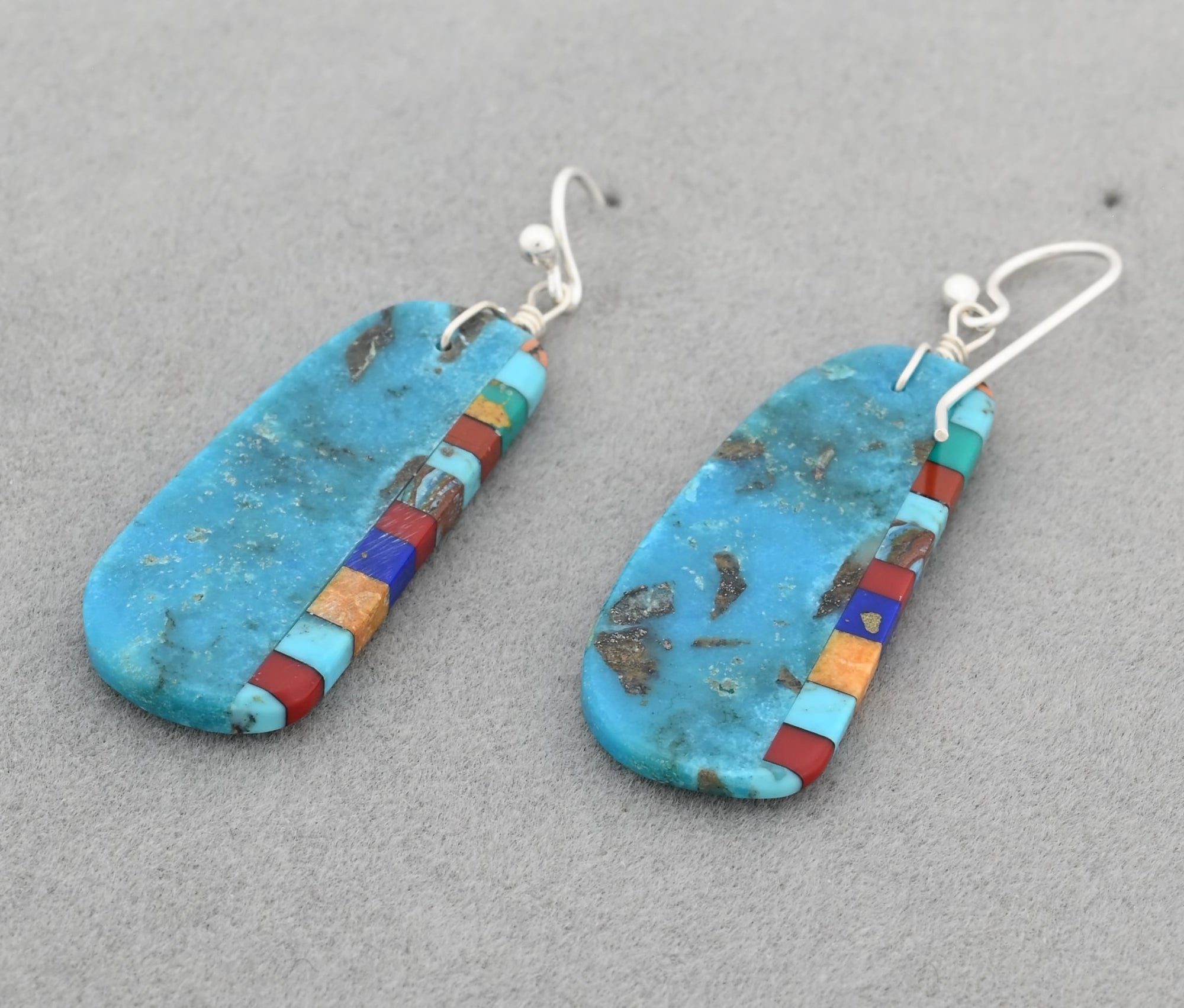 Earrings with Turquoise and Inlay by Ronald Chavez