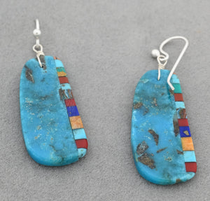 Earrings with Turquoise and Inlay by Ronald Chavez