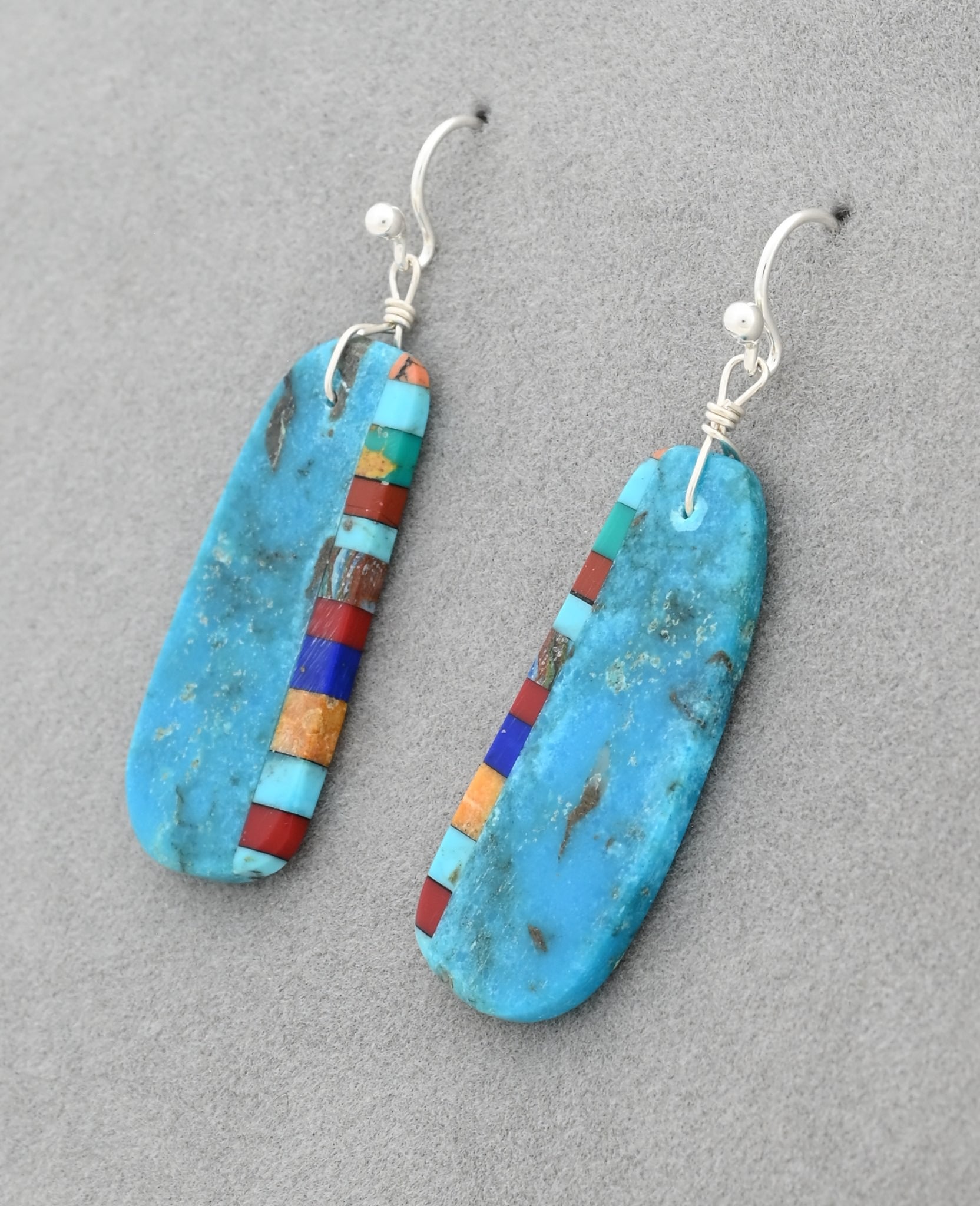 Earrings with Turquoise and Inlay by Ronald Chavez