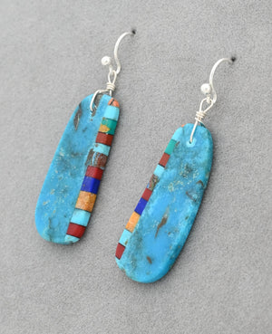 Earrings with Turquoise and Inlay by Ronald Chavez