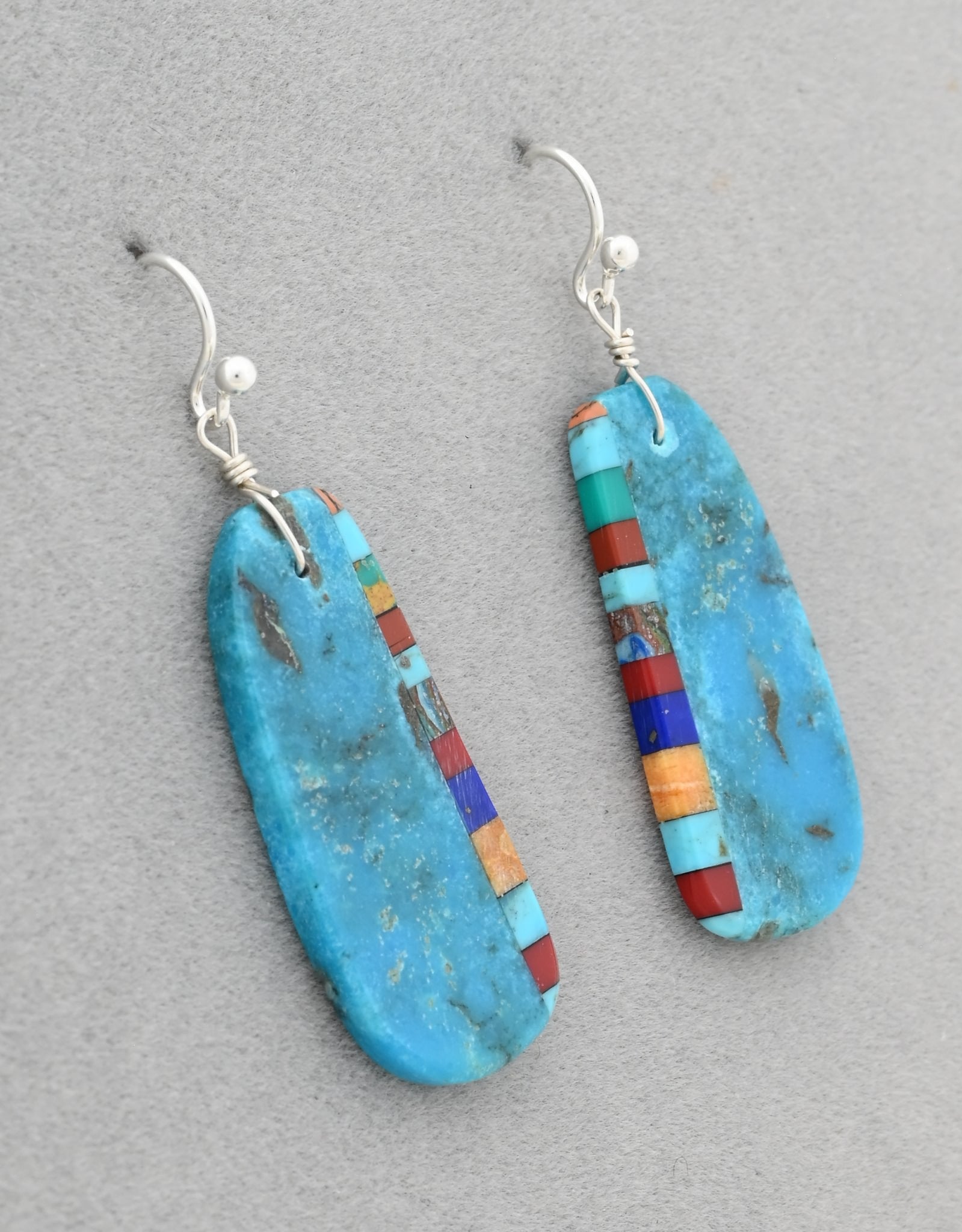 Earrings with Turquoise and Inlay by Ronald Chavez