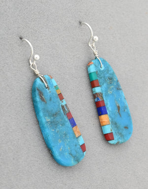 Earrings with Turquoise and Inlay by Ronald Chavez