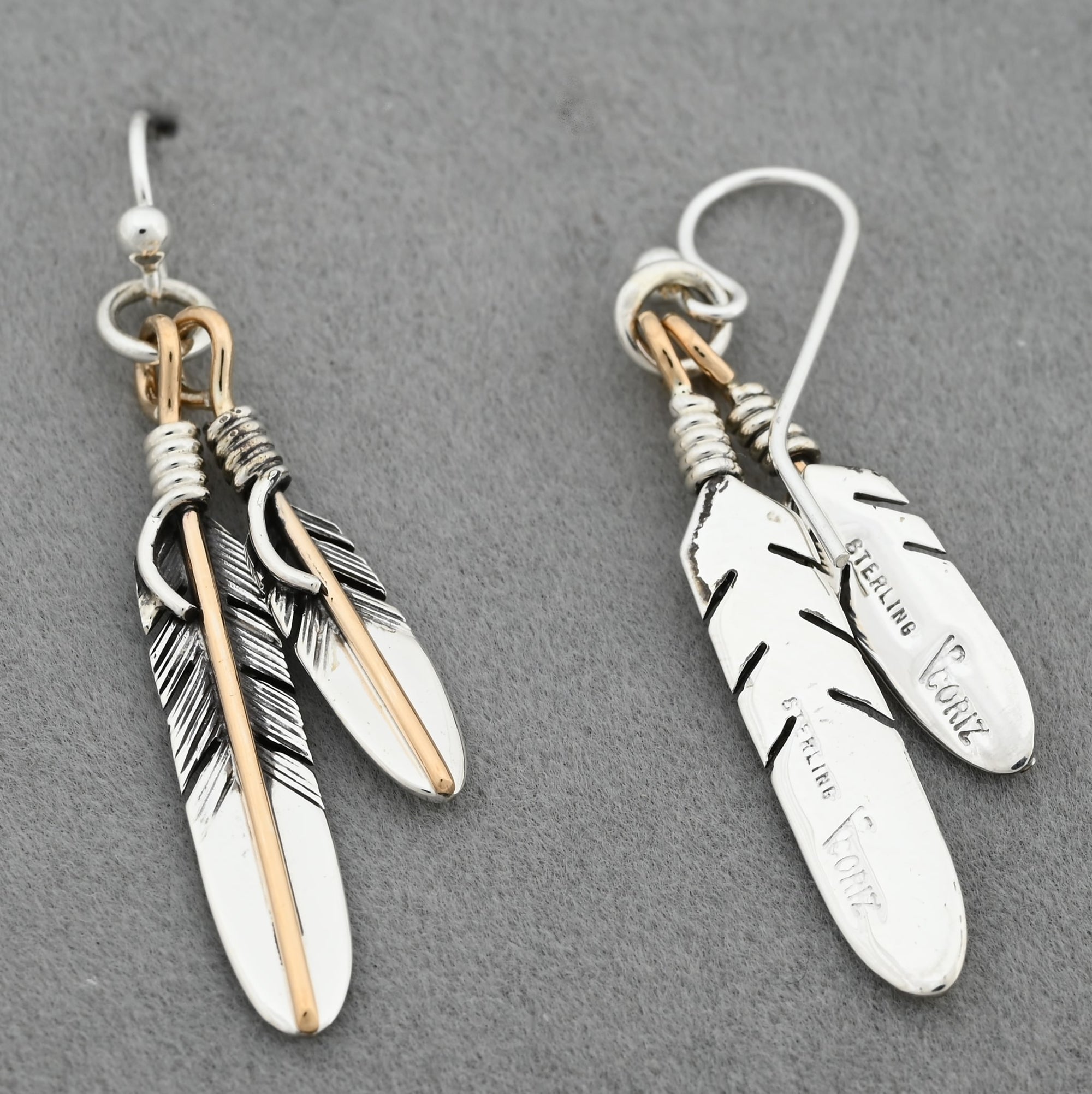 Earrings with Double Feathers by Raymond Coriz