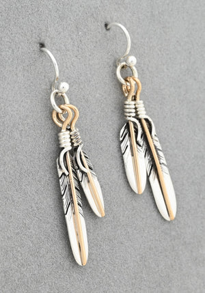 Earrings with Double Feathers by Raymond Coriz