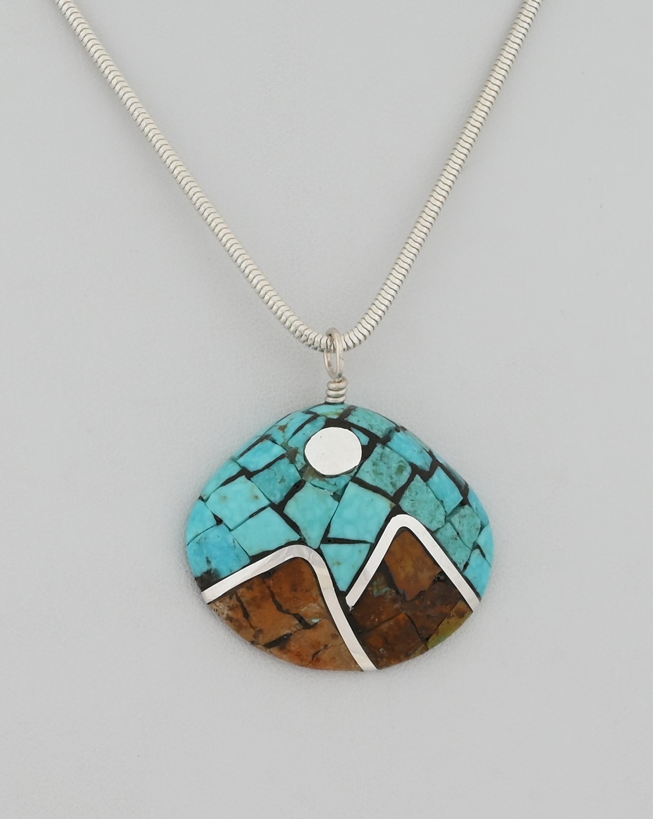 Shell Pendant with Mosaic of Mountains and the Moon by Ronald Chavez