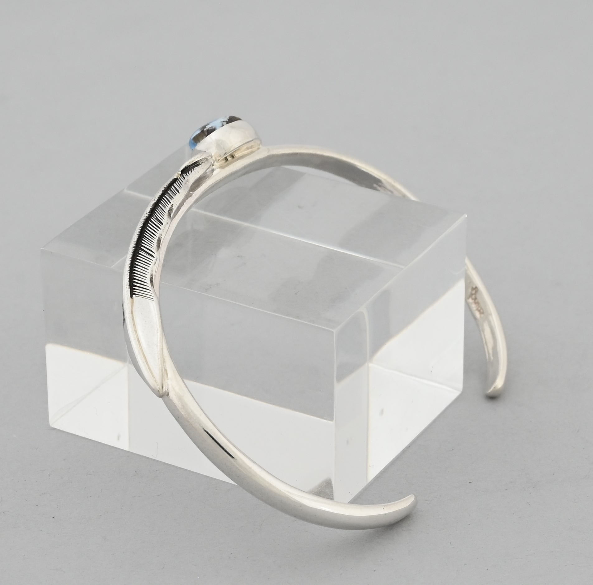 Bracelet with Feather and Golden Hills Turquoise by Raymond Coriz