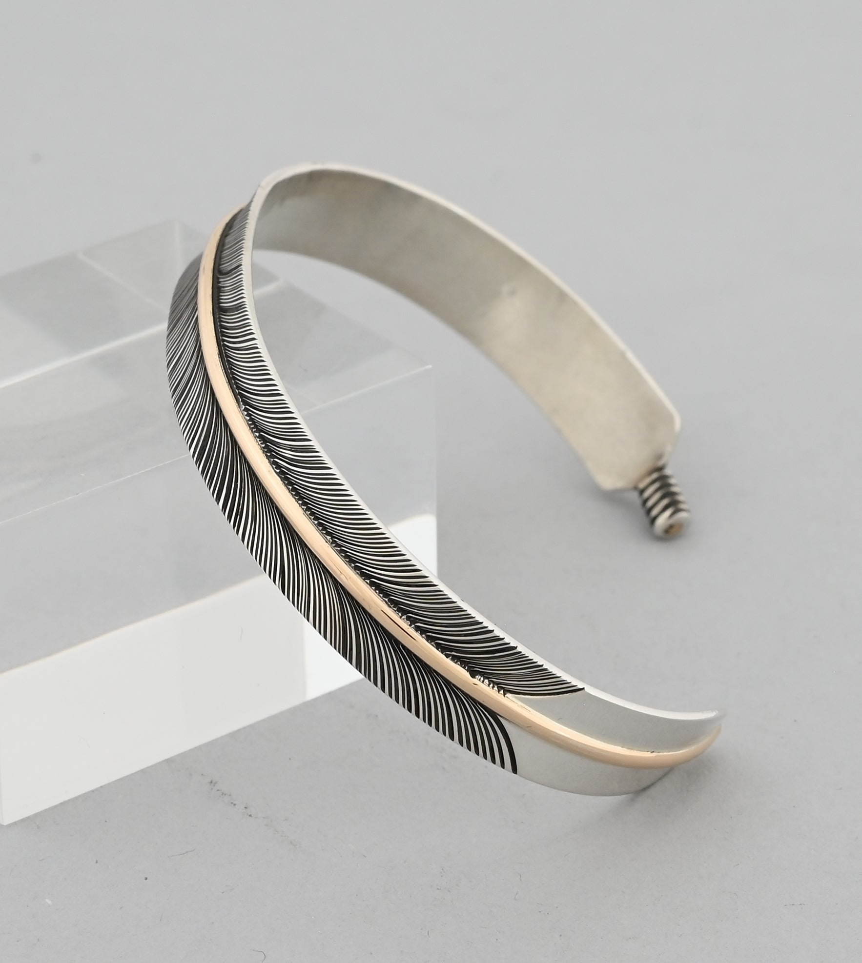 Bracelet with Sterliing Silver Feather and Gold Fill Quill by Angela Martin