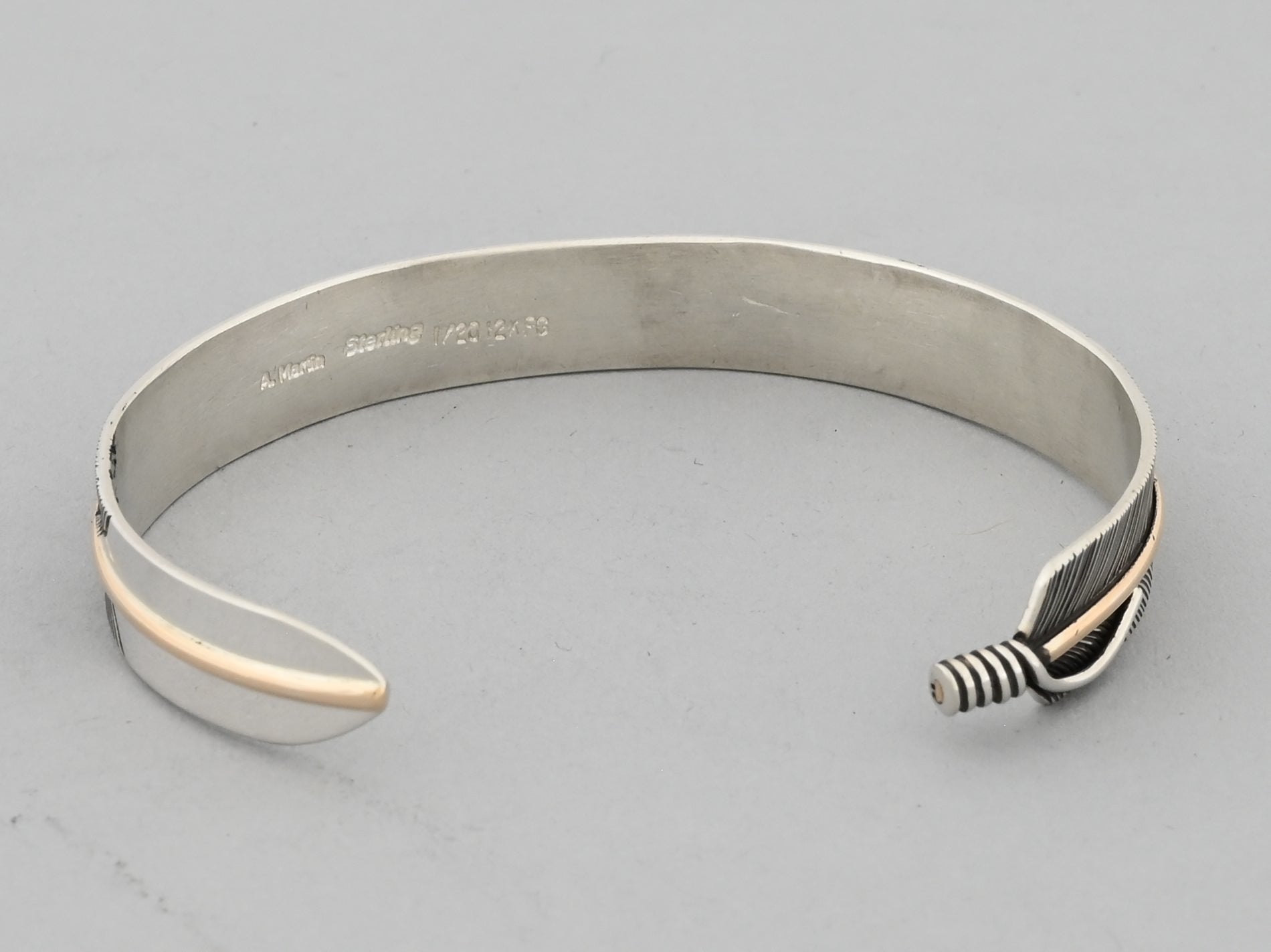 Bracelet with Sterliing Silver Feather and Gold Fill Quill by Angela Martin