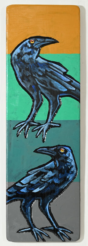 "Two Ravens" Acrylic on Board by Leland Holiday