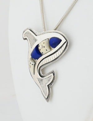 Killer Whale Pin/Pendant with Lapis Lazuli by Denise Wallace c.1988