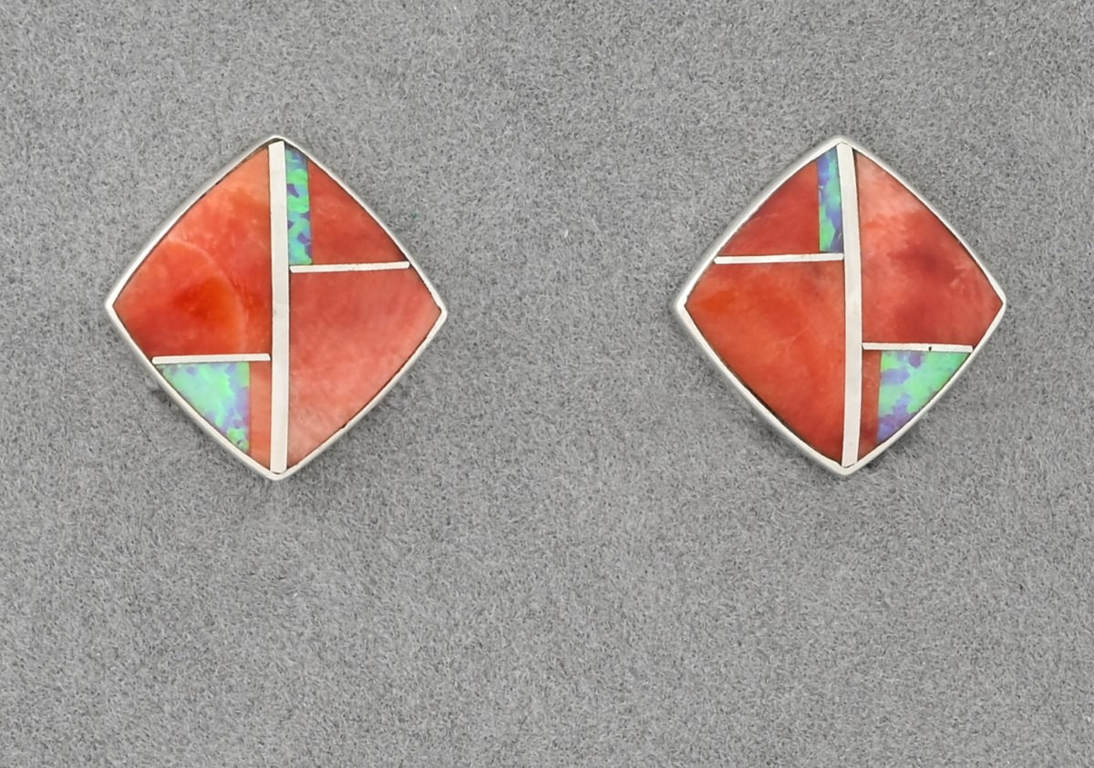 Clip-on Earrings with Inlay by Cathy Webster (vintage)