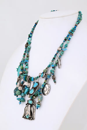 Charm Necklace with Turquoise and Navajo "Charms"